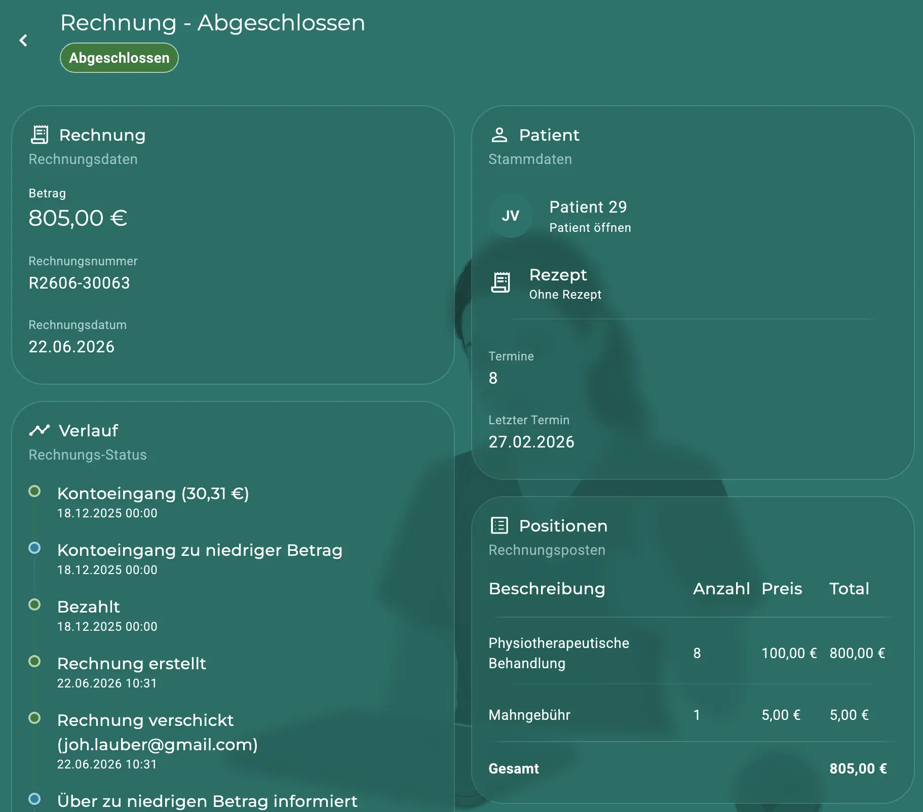 Vollständig abgerechnete Rechnung